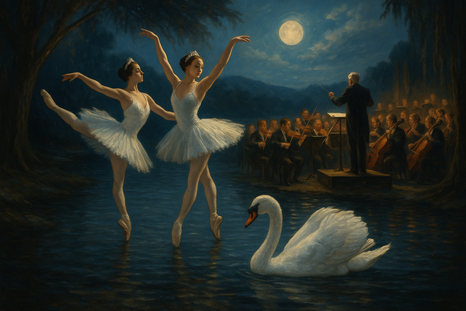 Ballet Dancer ans swan and orchestra